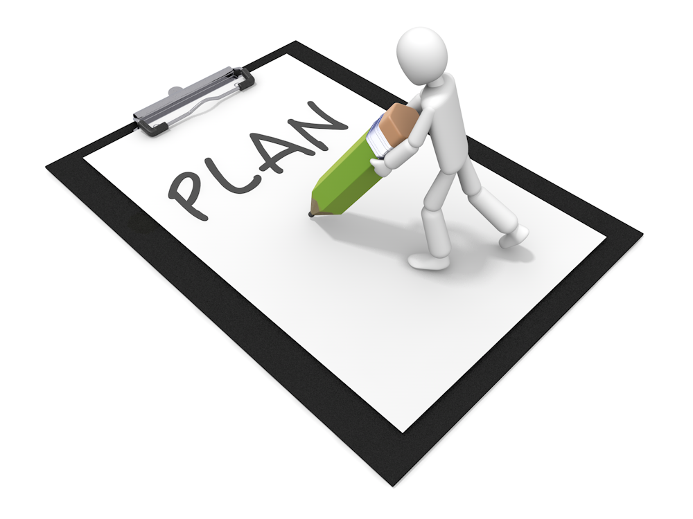 A free illustration that symbolizes planning and goal setting, depicting a person writing "PLAN" on a clipboard.