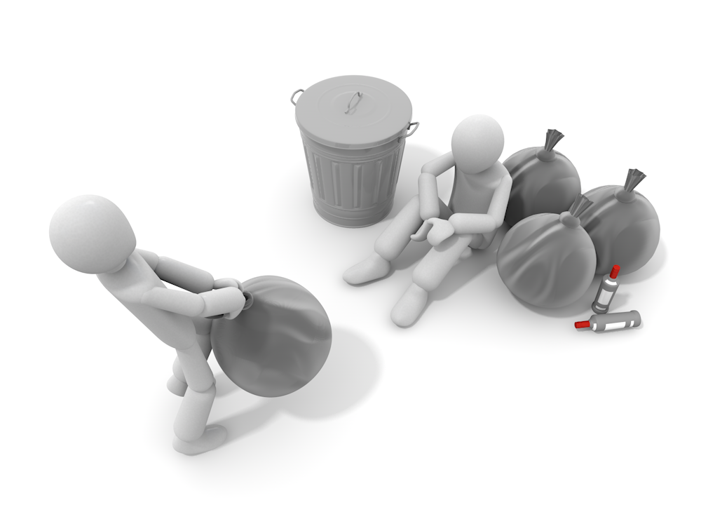A free illustration that symbolizes social poverty and indifference, depicting a person sitting at a garbage dump and a person throwing garbage.