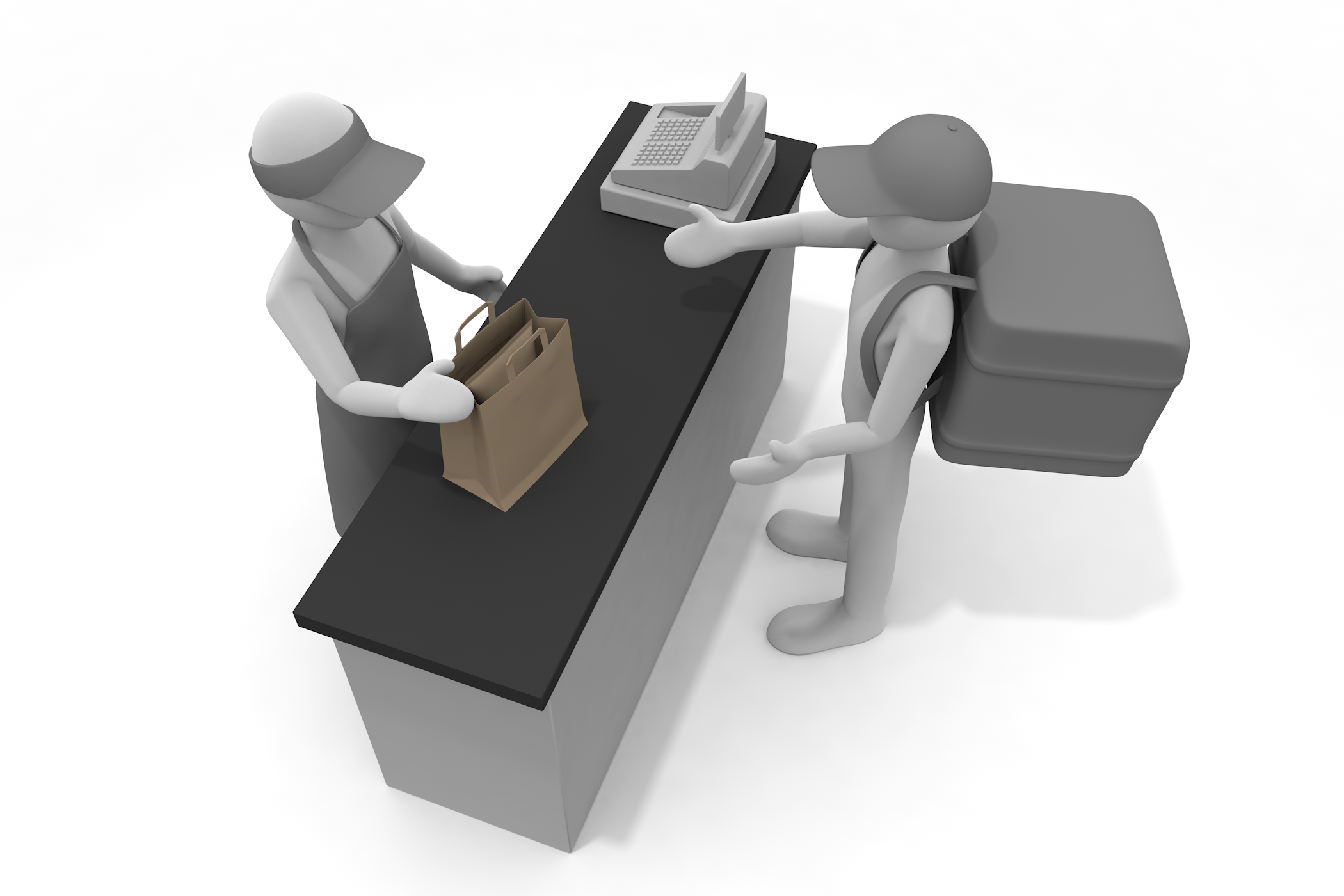 買い物 / 都市 / 都市生活 / 配達員 - 無料イラスト/デリバリー/クリップアート/3Dレンダリング