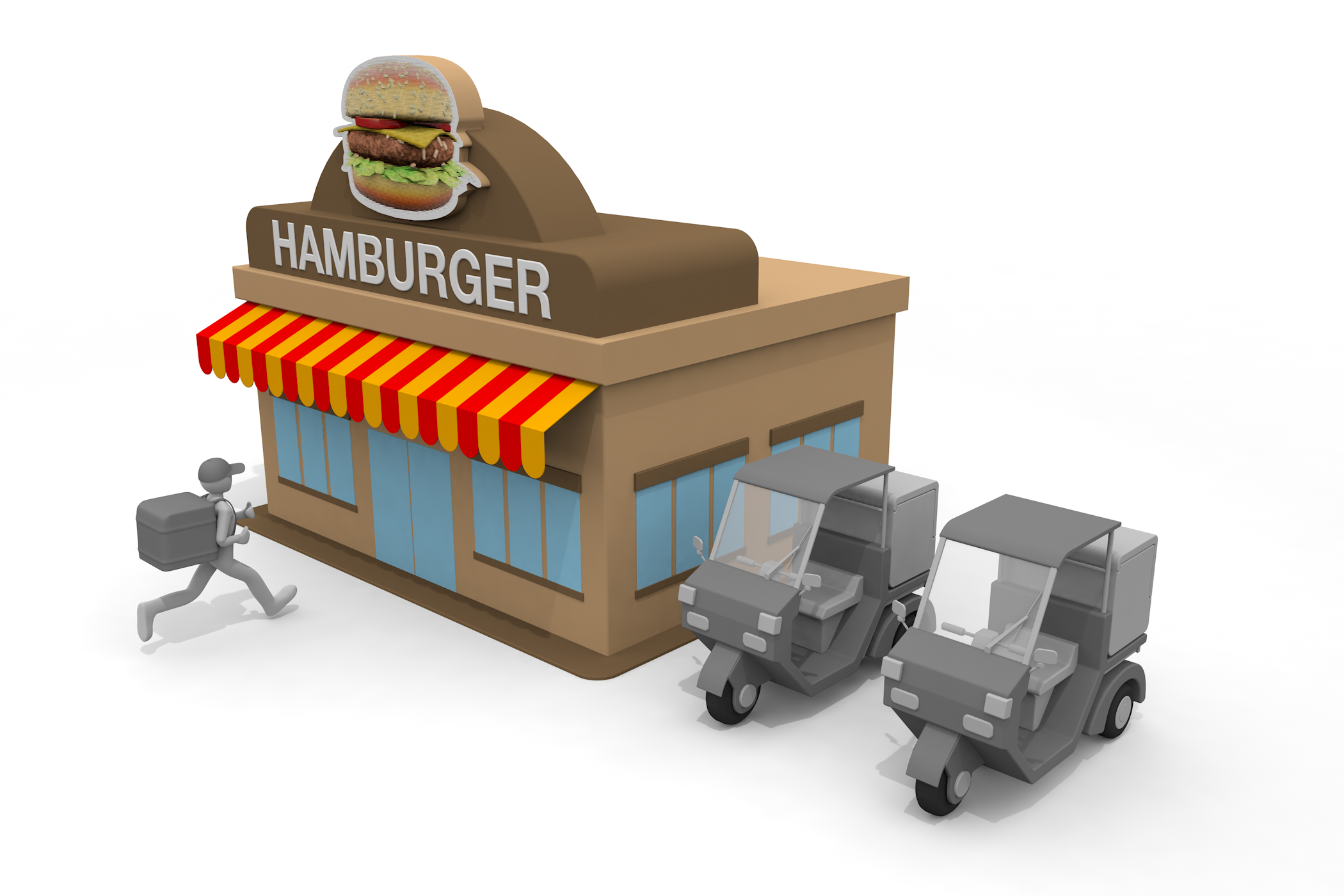 携帯情報端末 / 昼食 / 横位置 / 男性のみ / 男性一人 / 目抜き通り / 社会問題 - 無料イラスト/デリバリー/クリップアート/3Dレンダリング