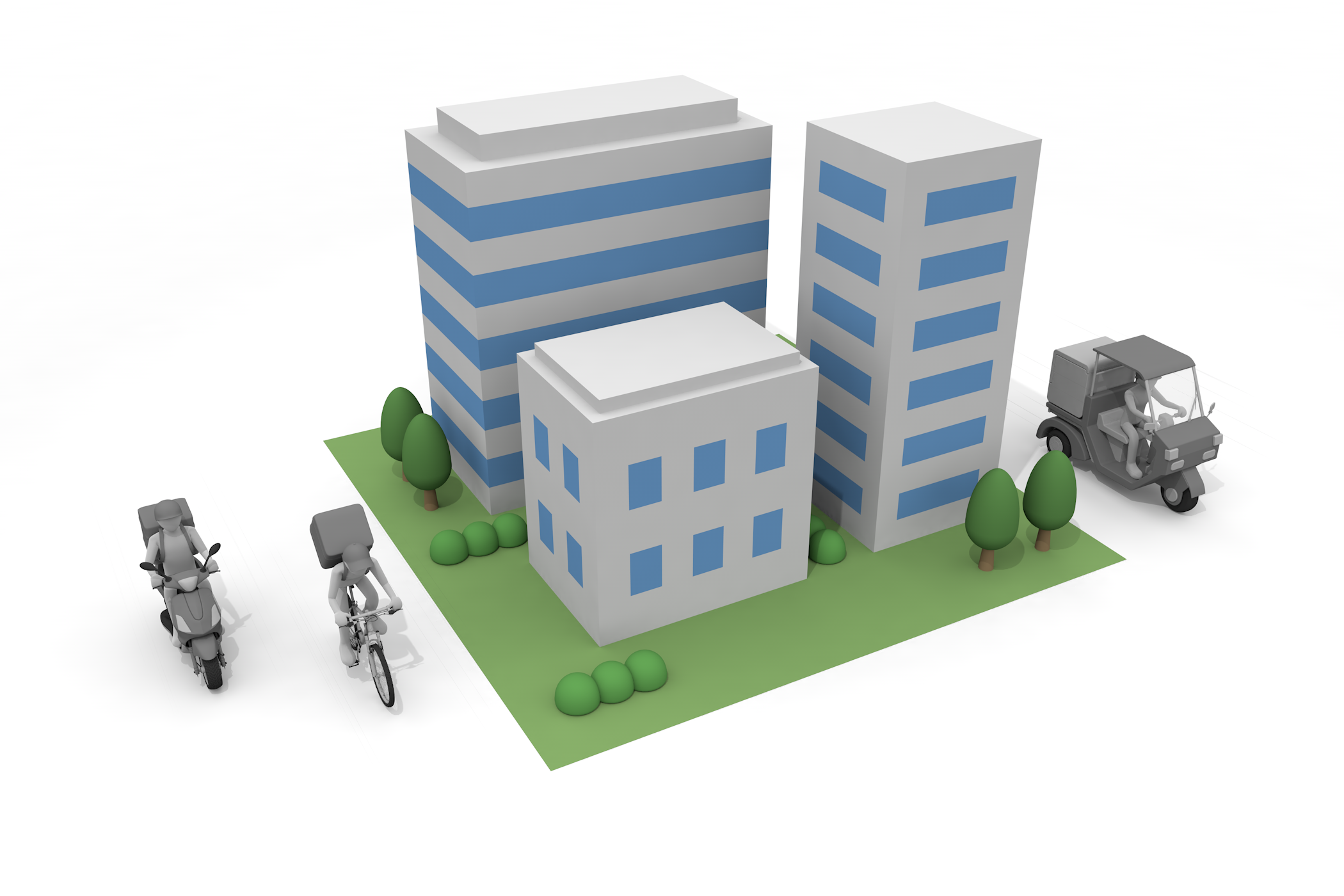 病気の予防 / 社会距離戦略 / 笑顔 / 起業家/オートバイ / 食べ物 / 配達員 - 無料イラスト/デリバリー/クリップアート/3Dレンダリング