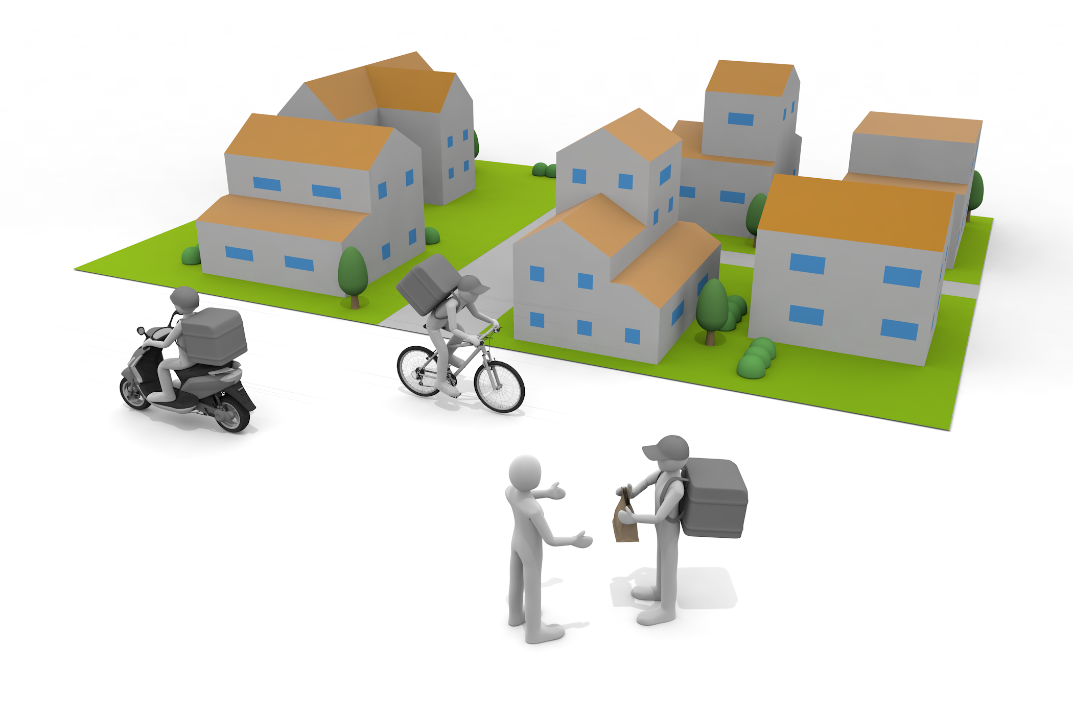 スクーター / 運転する / サイクリング / ピザ配達 / 職業/運転手 / 乗る - 無料イラスト/デリバリー/クリップアート/3Dレンダリング