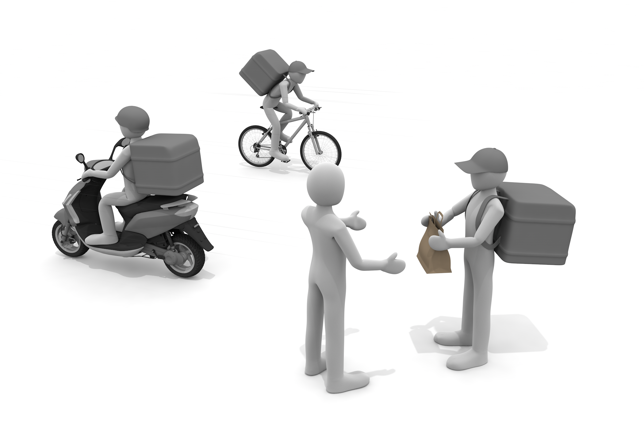 端末/自転車/バイク/原チャリ/しんどい - 無料イラスト/デリバリー/クリップアート/3Dレンダリング