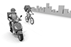 バイクで都市を走る。料理を配達する。デリバリーの仕事。 - フリー素材｜イラスト｜宅配・料理 - 2,100×1,400ピクセル