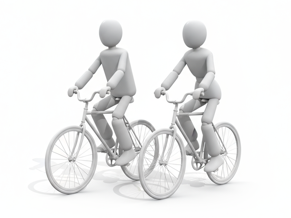 二人並んで自転車に乗っている人物のイラスト