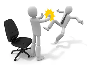 迫ってくる相手を足で蹴り飛ばして撃退している白い3Dの人物