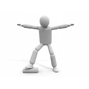 小さな台の上で片足立ちをして両手を広げバランスをとる3D人物のCGイラスト