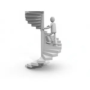 白い螺旋階段を上って上を目指している3D人物のCGイラスト