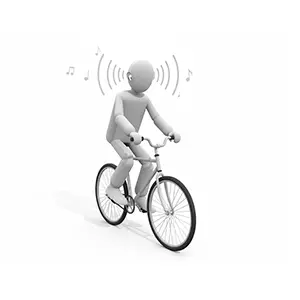 イヤホンをして音楽を聴きながら自転車を運転する3D人物のCGイラスト