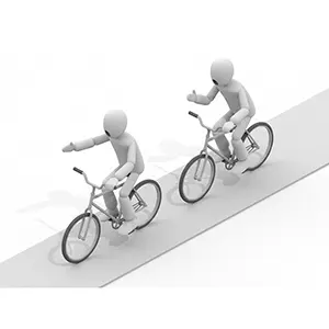 自転車に乗りながらハンドサインで合図している2人の3D人物のCGイラスト