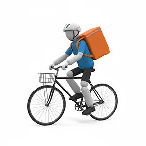 自転車に乗ってフードデリバリーをする3D人物のCGイラスト
