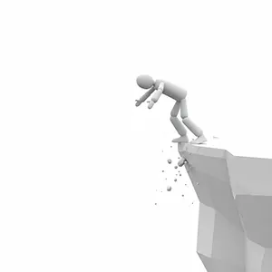 崩れ落ちる崖のふちで下を覗き込んでいる3D人物のCGイラスト