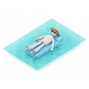 プールの水面でエアマットに寝そべりカクテルを飲む3D人物のCGイラスト