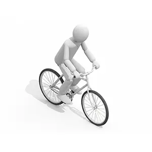 白い自転車に乗ってペダルを漕いでいる3D人物のCGイラスト
