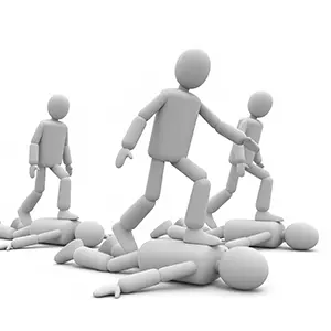 倒れている人々を踏みつけて前進する3D人物の集団のCGイラスト