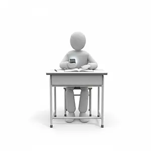 学校の机で教科書を開きながらスマホを見ている3D人物のCGイラスト