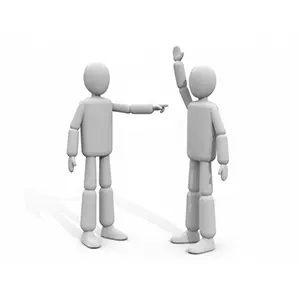 相手を指差して言い争いや議論をしている2人の3D人物のCGイラスト