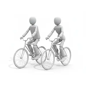 自転車に乗って横並びで走っている2人の3D人物のCGイラスト