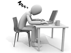 デスクでノートパソコン前で深く居眠り（うたた寝）をする白い3D人物のイラスト