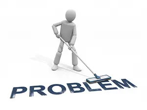 3D man wiping away the text PROBLEM with a mop