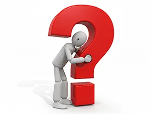 3D man using a stethoscope to examine a red question mark