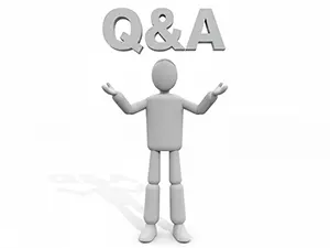 3D man standing with open arms under floating Q&A text