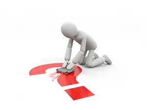 3D man wiping away a red question mark on the floor with a cloth