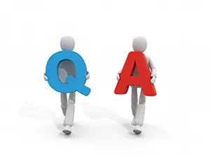 Two 3D men carrying large alphabet letters Q and A